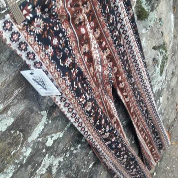 NEW Boho Wide Leg Leggings Boot Cut Yoga Pant Flared Bottom Floral Striped Print - Picture 3 of 10